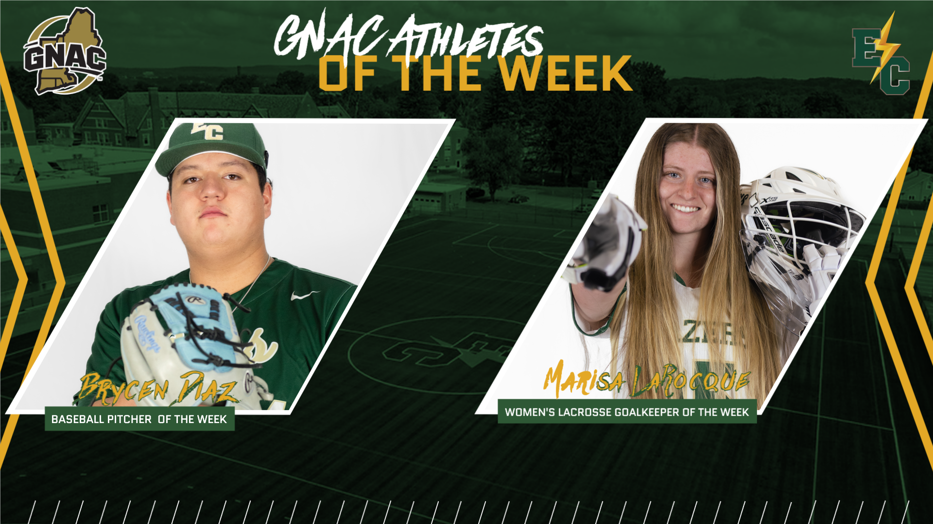 Diaz and LaRocque Earn GNAC Weekly Awards in Baseball and Women's Lacrosse